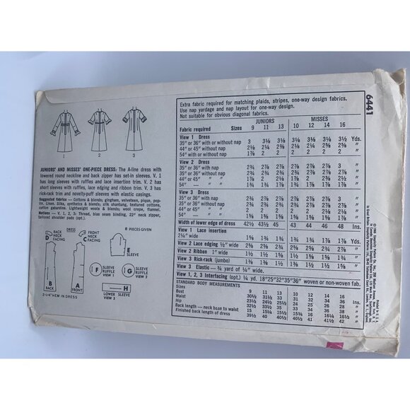 Simplicity Misses Dress Sewing Pattern sz 16 6441 - uncut - Picture 2 of 2